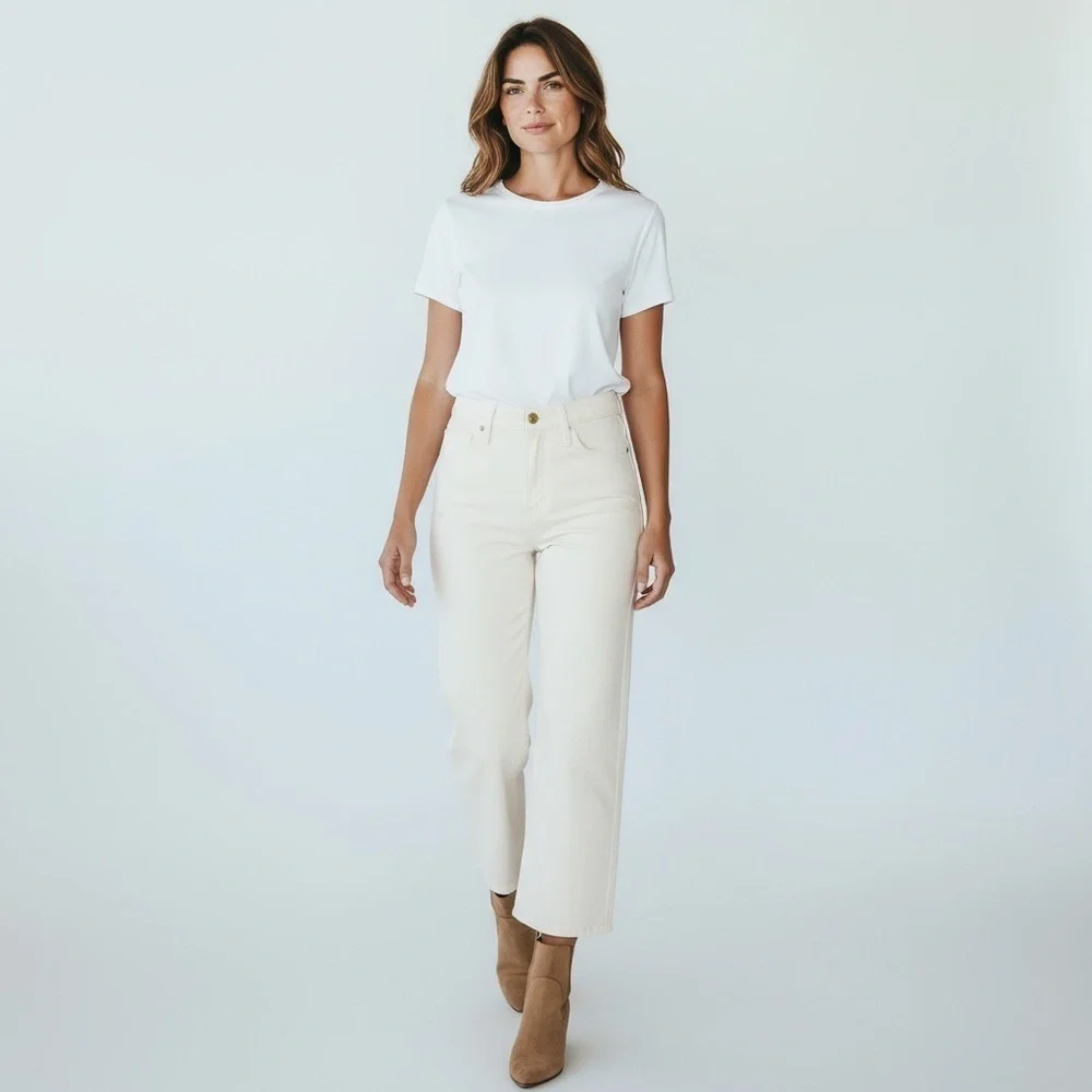Frame Denim High Rise Ali wide leg Crop Jeans Cream